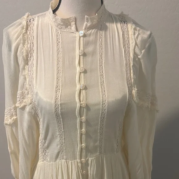Free People Cream Long Sleeve Sundress with Bishop Sleeves - Picture 4 of 5